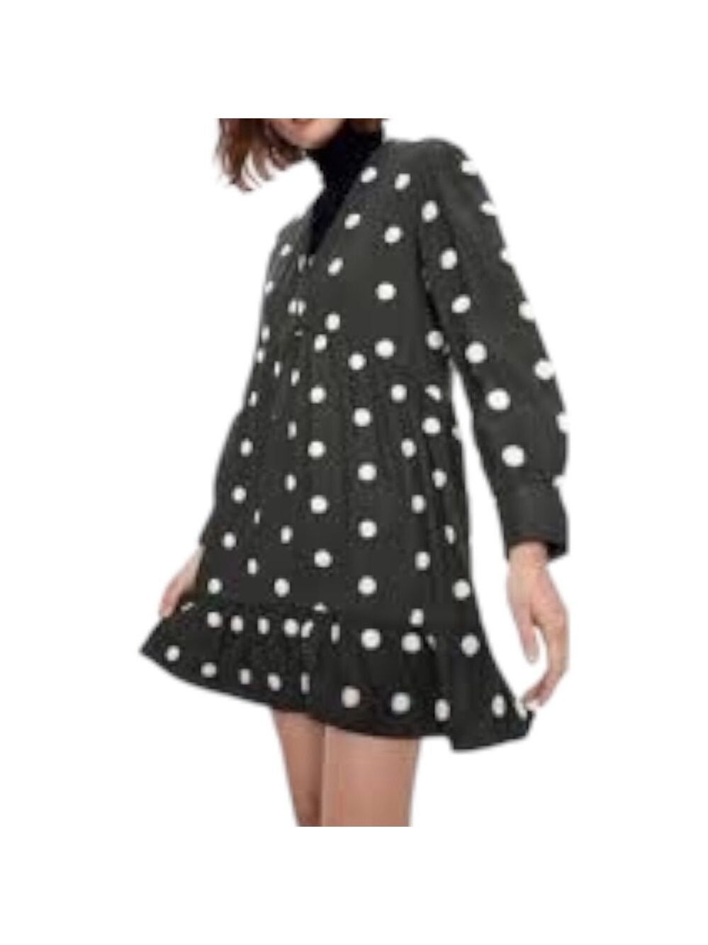Zara Dress Swiss Dot Size L Olive Green/Cream Polka Dot